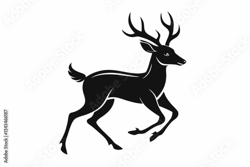 mule deer running line art silhouette vector illustration
