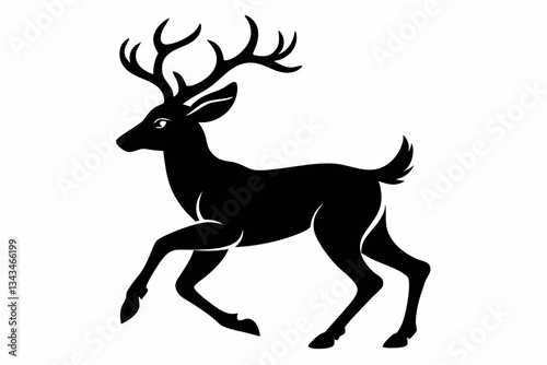 mule deer running line art silhouette vector illustration
