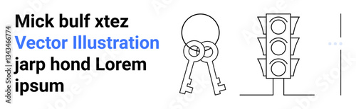 Two keys overlapping, traffic light with three sections, placeholder text. Ideal for security, access, warnings, permissions, navigation, safety simple landing page
