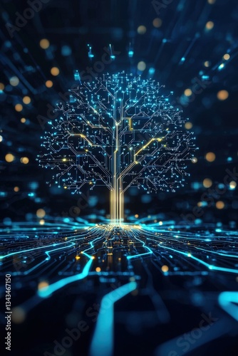 A digital tree of knowledge with glowing branches.