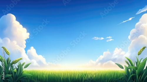 A beautiful illustration of a bright sky with green vegetation