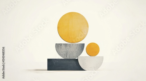 Abstract Composition of Geometric Shapes with Yellow and Gray Tones