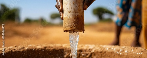 Clean Water Project Dispensing Fresh Liquid for Community in Dry Arid Environment Outdoors