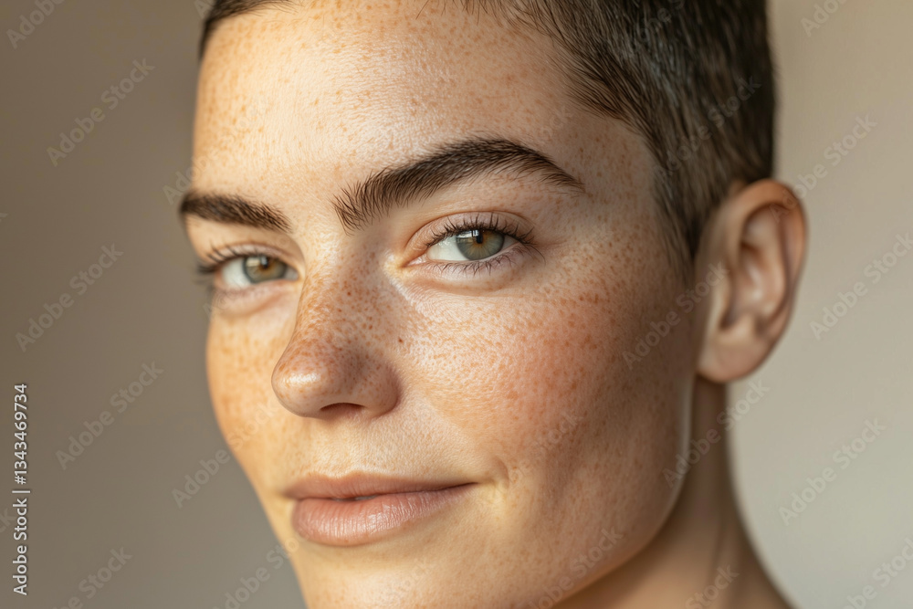 Fototapeta premium a middle-aged woman with short hair and freckles