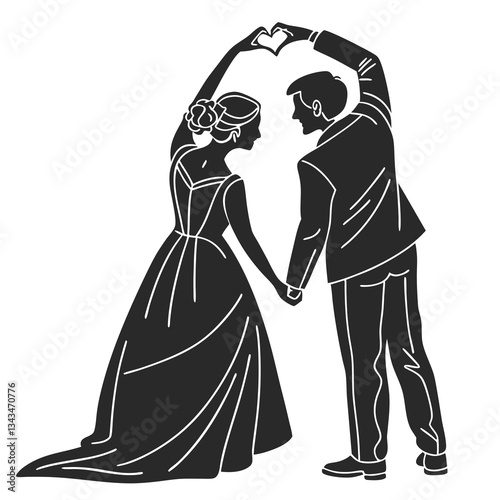 Newly wedding couple silhouette vector illustration