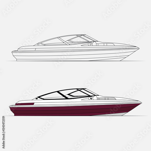 Boat Vector Line Art Illustration