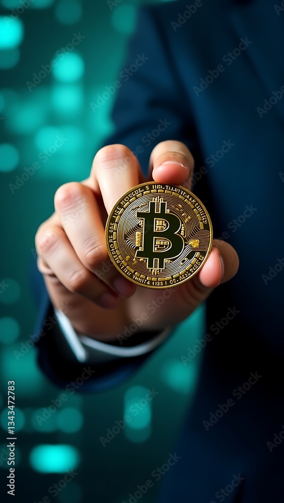 Businessman Holding a Bitcoin Coin - Cryptocurrency Investment, Blockchain Economy, Digital Finance, Future of Money, Secure Crypto Transactions Businessman Holding a Bitcoin Coin - Cryptocurrency Investment, Blockchain Economy, Digital Finance, Future of Money, Secure Crypto Transactions