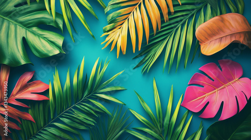 Bold and minimal flat lay design with jungle leaves