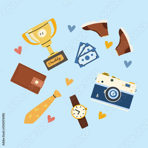 Happy father's day celebration design with gifts and icons.