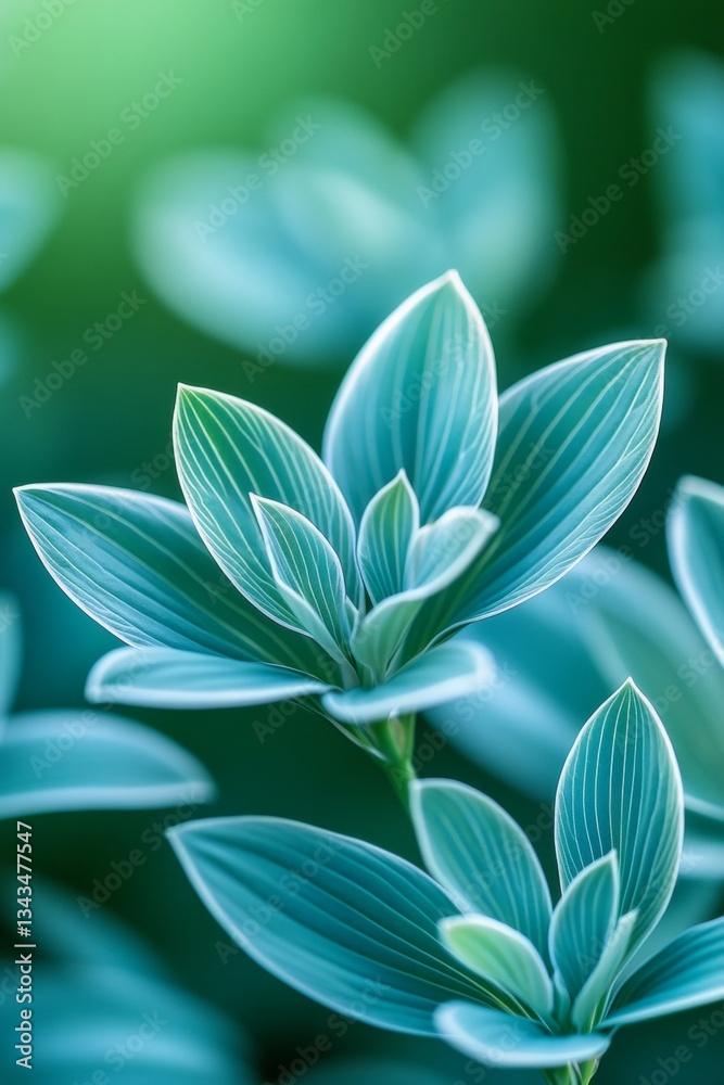 Fototapeta premium Close-up, Vibrant Green Hosta Leaves in a Lush Garden, Concept Gardening and Nature s Beauty.
