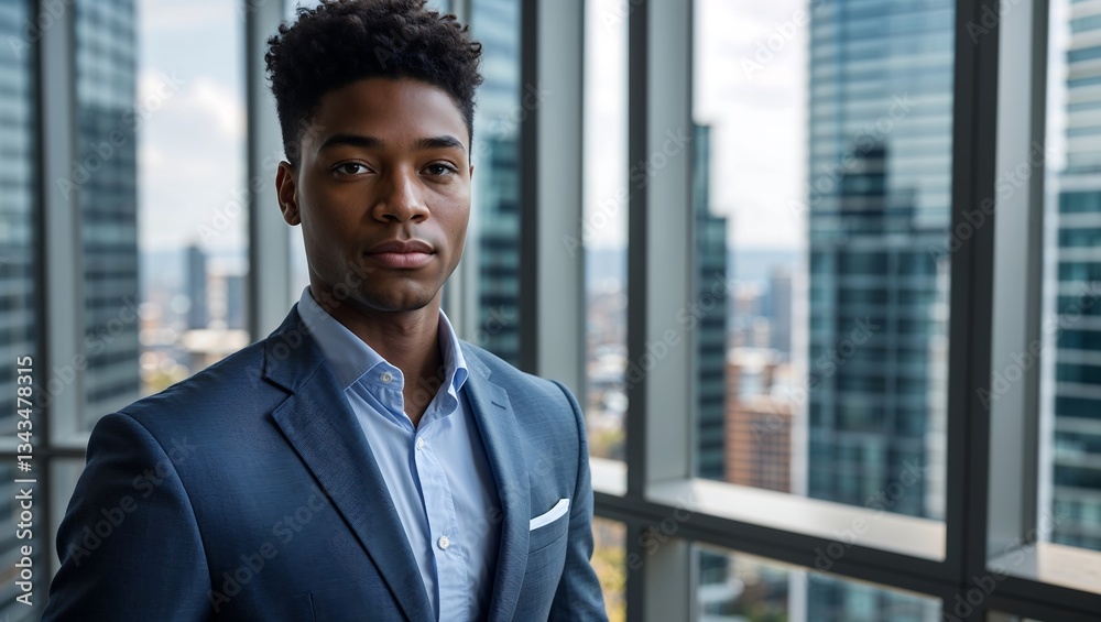 Fototapeta premium Successful Business Professional in a Sophisticated Corporate Environment with Clean Lines, a City View, and a Modern Executive Presence