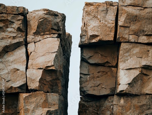Rough Stone Blocks Creating a Chasm Gap Between Two Formations Landscape Textured Facade