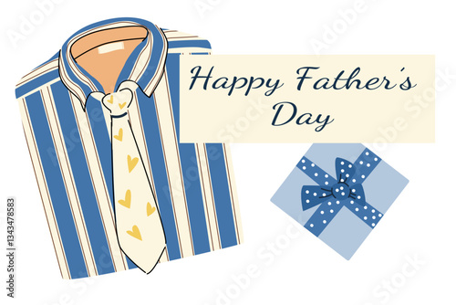 Happy father's day concept with striped tie and gift box design for greeting cards.