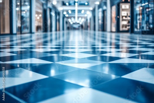 Wallpaper Mural Striking blue and white checkered floor in an empty mall highlighting architectural design elements Torontodigital.ca