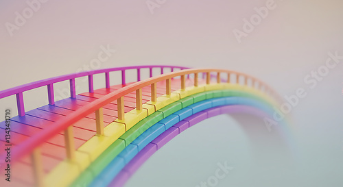 A stylized bridge in rainbow colors on a soft pastel background