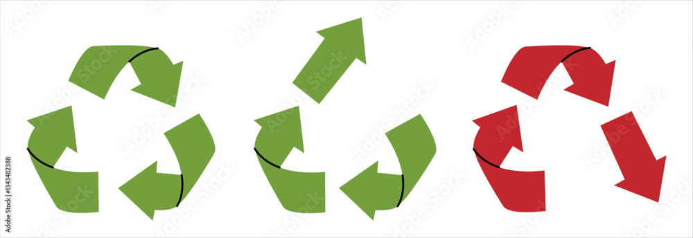 Set of vector recycling, upcycling and downcycling signs, isolated icons on white background. Green and red reuse symbols for ecological design, marking, product labeling. Zero waste lifestyle Set of vector recycling, upcycling and downcycling signs, isolated icons on white background. Green and red reuse symbols for ecological design, marking, product labeling. Zero waste lifestyle