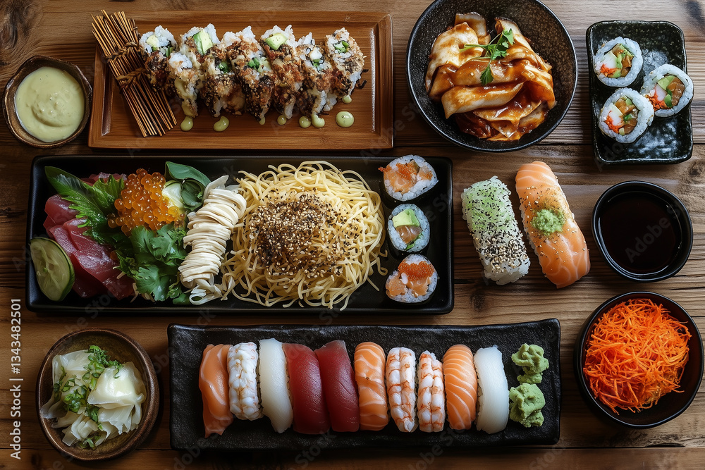 Fusion of Italian and Japanese Cuisine with Pizza, Sushi, and Pasta