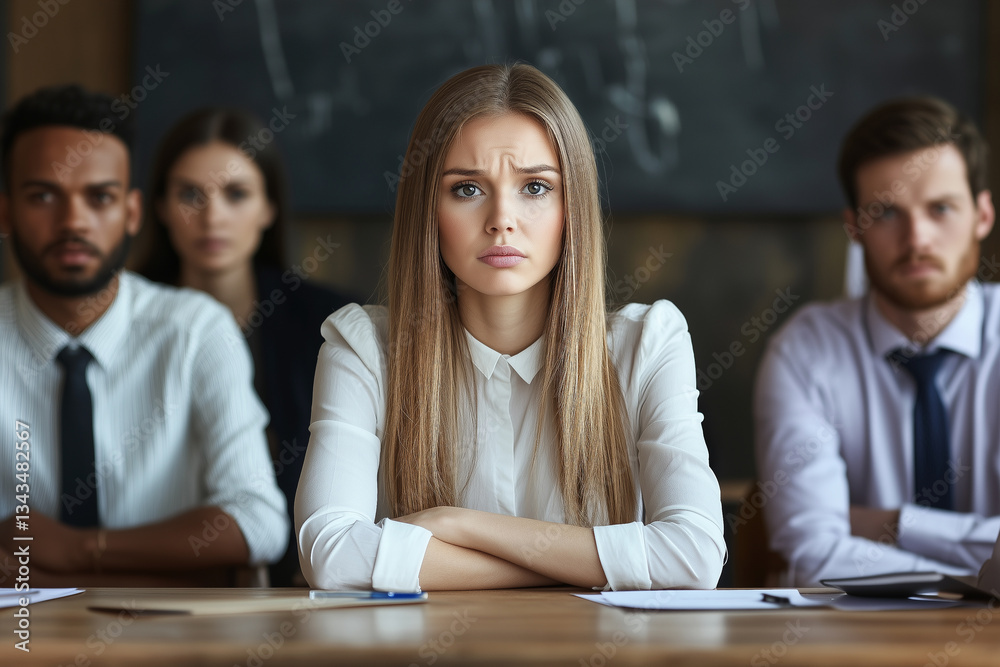 Concerned Businesswoman in a Team Meeting