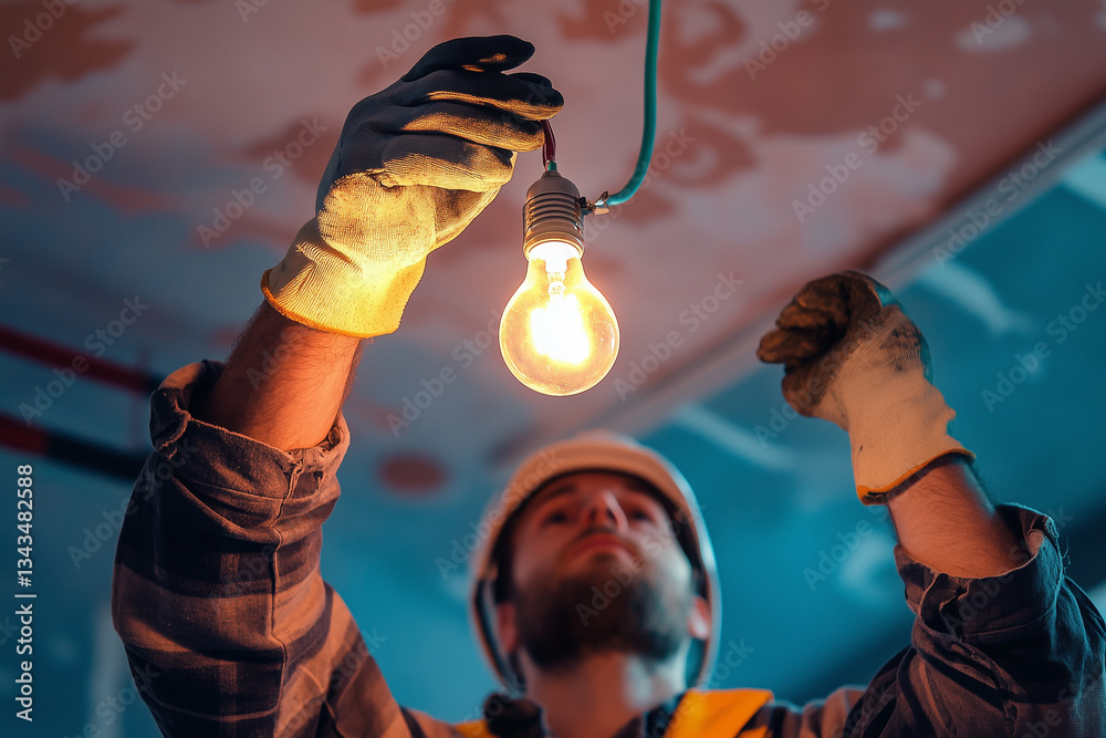 Professional Electrician Installing a Ceiling Light