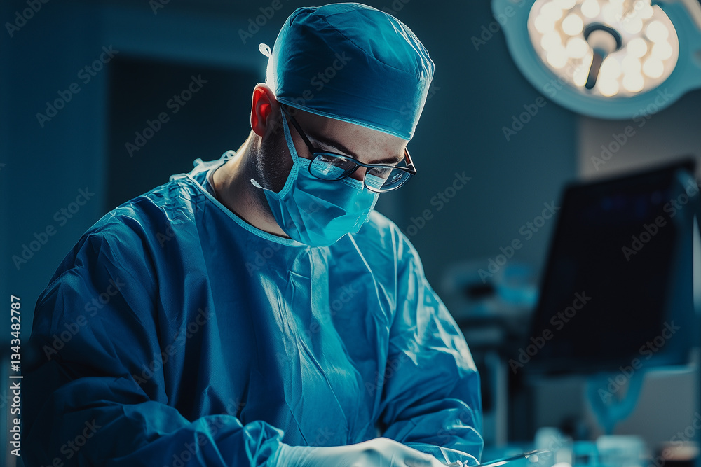 Focused Surgeon Performing a Critical Operation