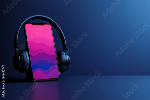 Obraz na płótnie Smartphone with Headphones on a Neon Background w salonie
