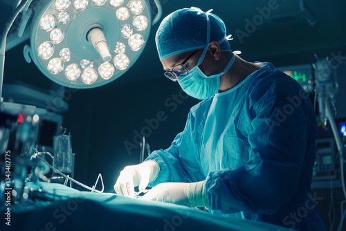 Focused Surgeon Performing a Critical Operation