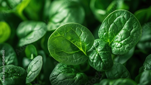 A vibrant tapestry of verdant hues, where delicate spinach leaves, like miniature emeralds, nestled amongst their brethren in the heart of a lush garden.