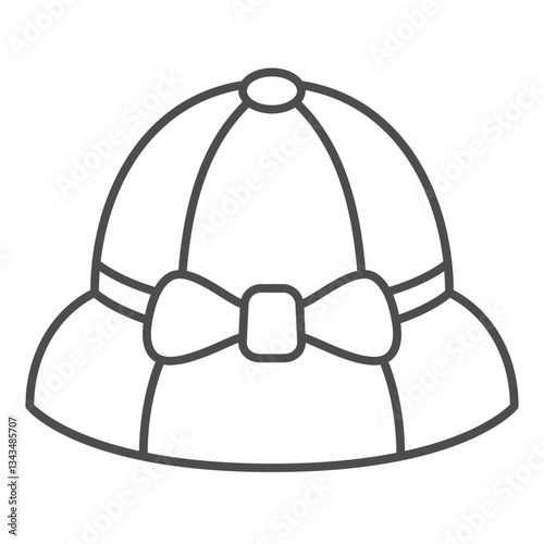 Women hat with bow thin line icon, summer headwear concept. Vector graphics. Stylish lady hat sign on white background, outline style icon for mobile or web design.