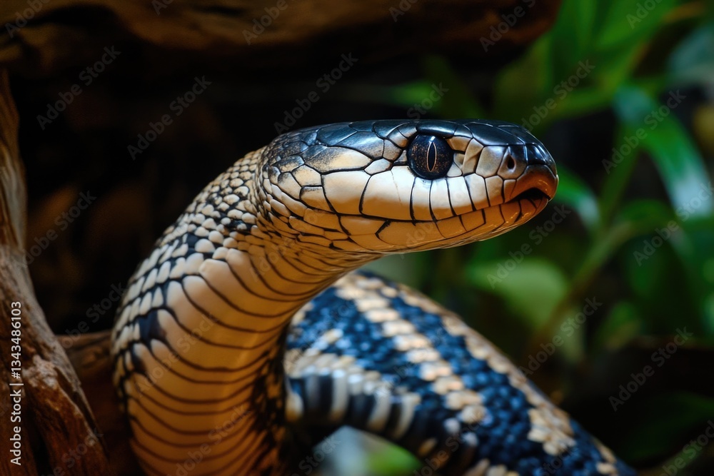 A close-up view of a snake wrapped around a branch, perfect for use in wildlife or nature photography contexts
