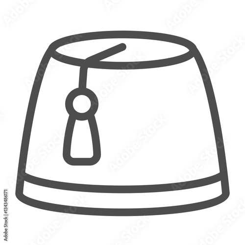 Men skullcap with tassel line icon, arabic headwear concept. Vector graphics. Cylinder hat sign on white background, outline style icon for mobile or web design.