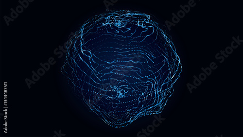 Technology blue sphere with connecting dots and lines. Vector digital abstract network structure.