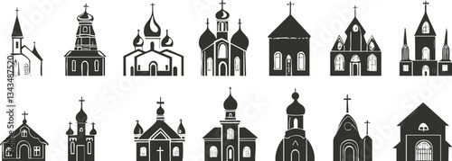 Silhouette collection of various church and cathedral architectures