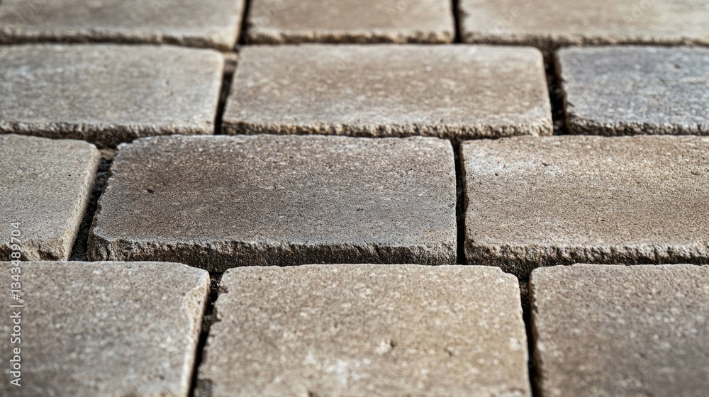 A detailed close up view of gray and brown brick pavers