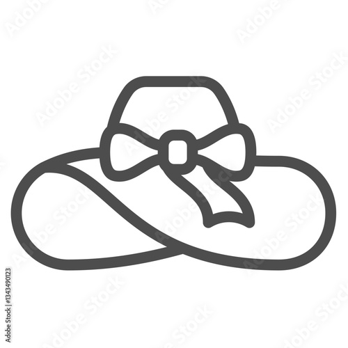Woman hat with big bow line icon, summertime headwear concept. Vector graphics. Lady summer hat sign on white background, outline style icon for mobile or web design.