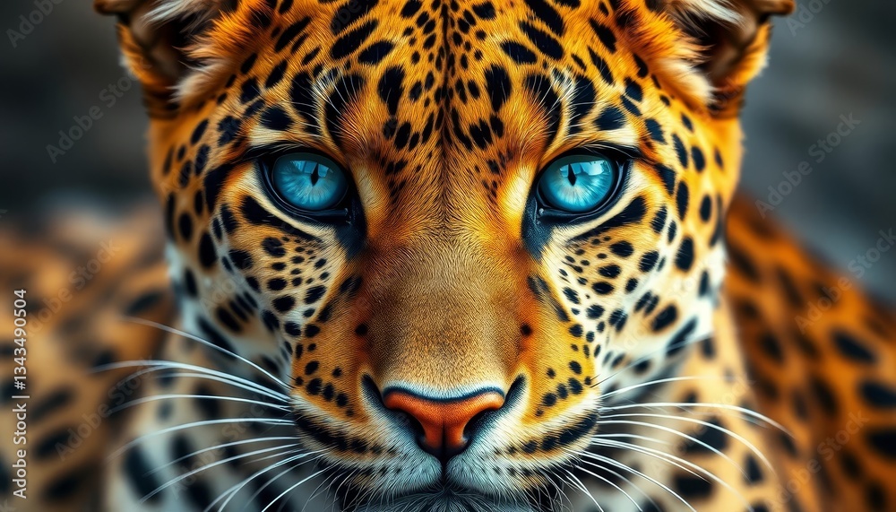 Obraz premium A Majestic Close-Up Portrait of a Wild Cat with Strikingly Vibrant Blue Eyes and Intricate Spots