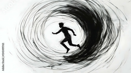 A simple ink drawing of a person running in circles, symbolizing the never-ending cycle of work stress