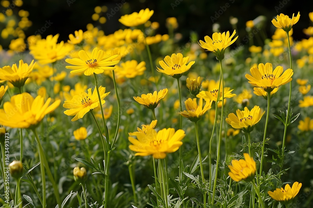 Vibrant Yellow Cosmos Flowers in a Field Vibrant Yellow Cosmos Flowers in a Field