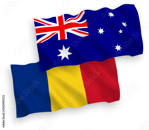 Flags of Australia and Romania on a white background