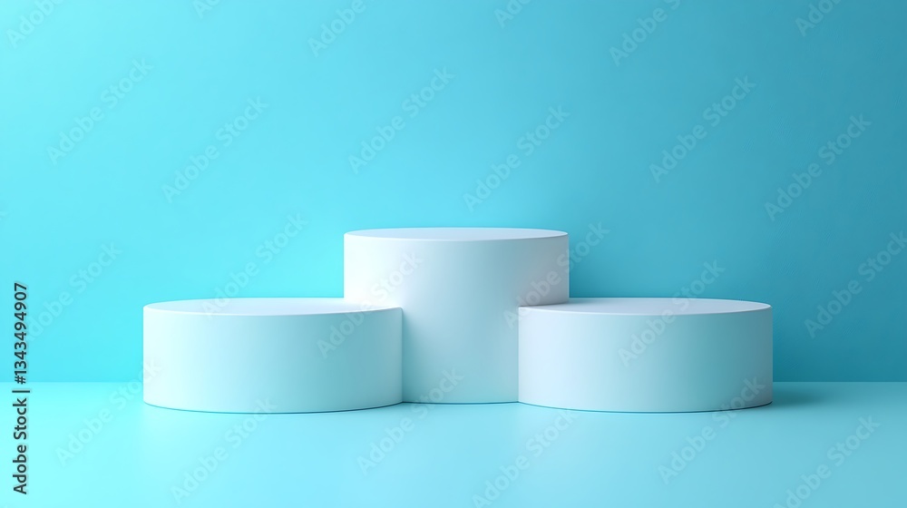 Minimalist White Podium Display on a Vibrant Cyan Background Minimalist White Podium Display on a Vibrant Cyan Background