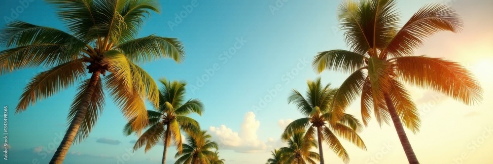 Obraz premium Palm trees sway gently in warm tropical breeze, island, ocean
