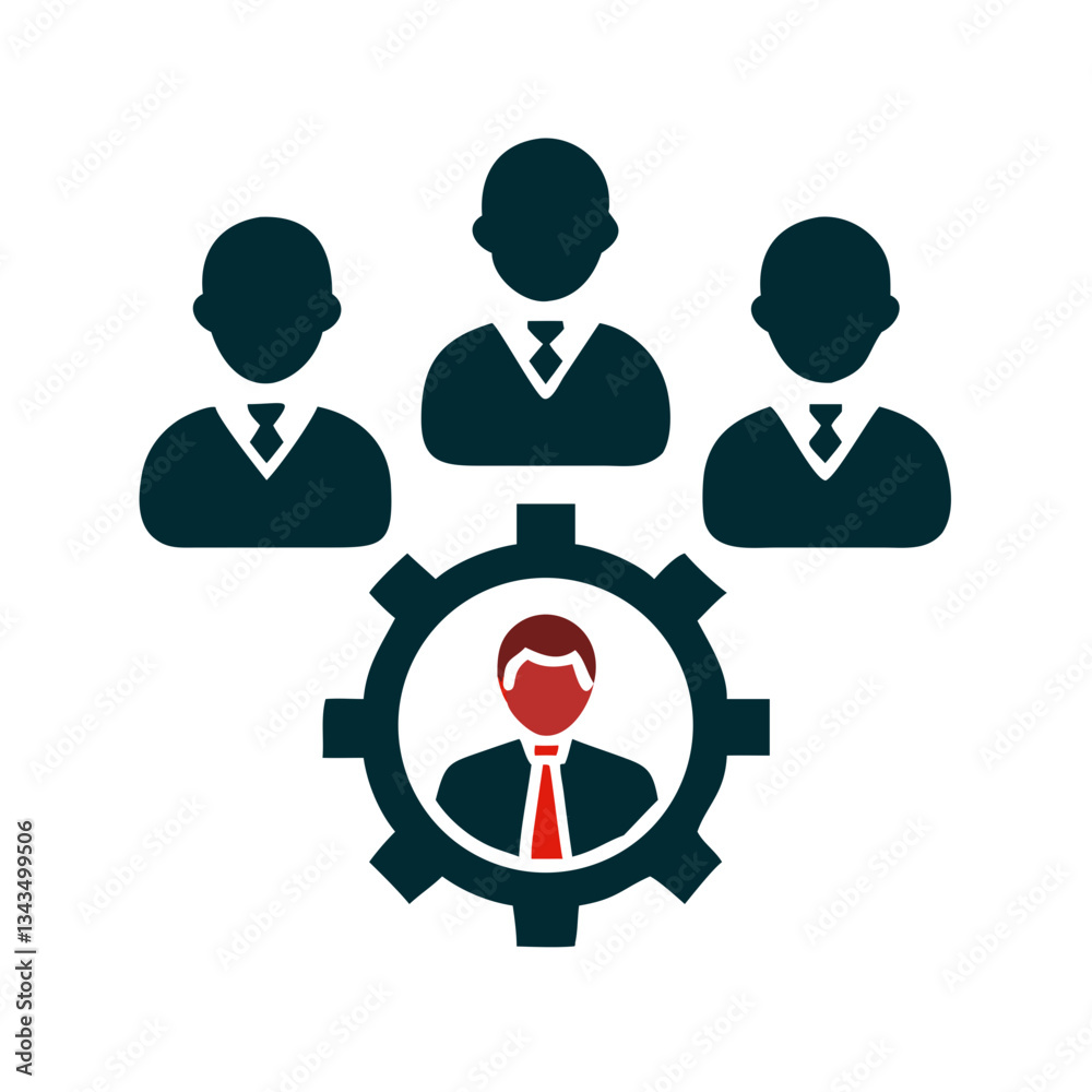 Corporate management and organizational strategy icon in dark blue and red Corporate management and organizational strategy icon in dark blue and red