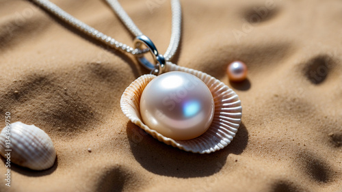 pearl necklace on the beach