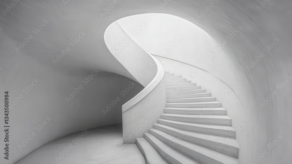 Abstract White Spiral Staircase in Modern Architecture