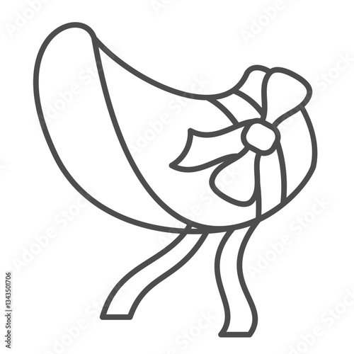 Lady girl hat with ribbon bow thin line icon, vintage era headwear concept. Vector graphics. Stylish retro woman hat sign on white background, outline style icon for mobile or web design.