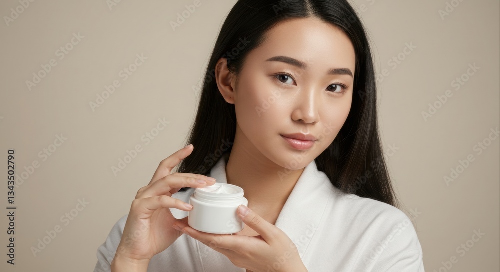 Beautiful woman holding a skincare cream jar. Beautiful woman holding a skincare cream jar.