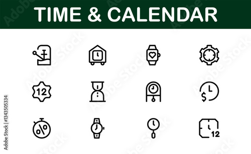 Time and Calendar Icons. Comprehensive Set for Scheduling, Planning, and Time Management Projects