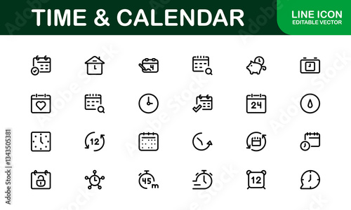 Time and Calendar Icons. Comprehensive Set for Scheduling, Planning, and Time Management Projects