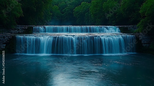 Serene double waterfall cascading into a tranquil pool.