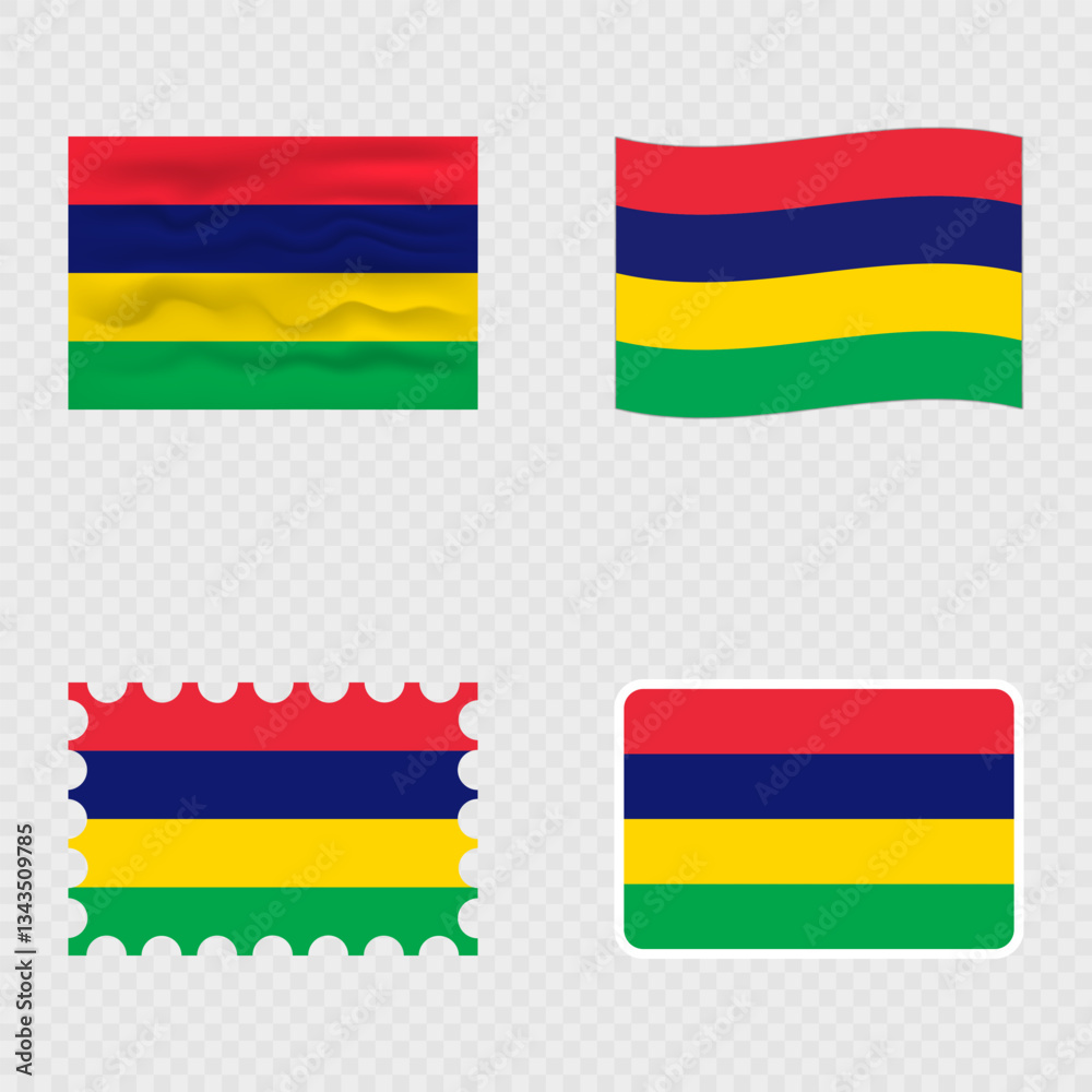 Obraz premium Mauritius national flag in four different styles.