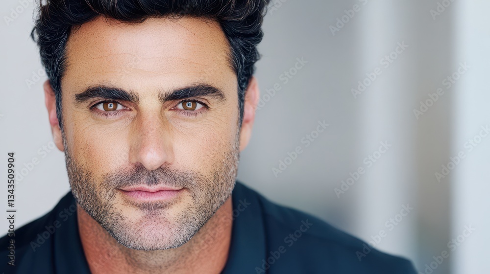 Obraz premium Refined Portrait: A close-up portrait of a handsome man with captivating features. The image showcases the man's intense gaze and his expressive, well-defined features.